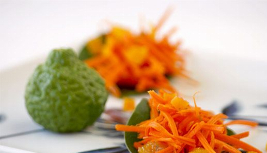 Dried Apricot and Carrot Salad on Betel Leaves