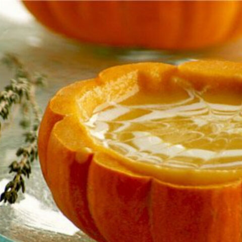 Saffron Pumpkin Soup Served in Mini Pumpkin Bowls