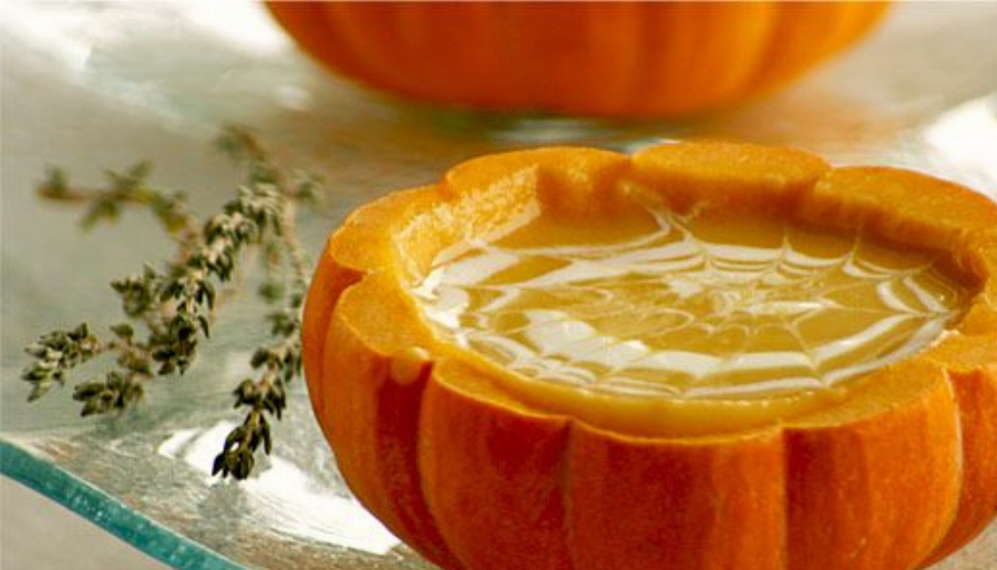 Saffron Pumpkin Soup Served in Mini Pumpkin Bowls