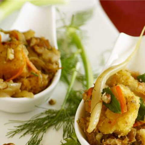 Pecan Stuffing with Rosemary, Fennel and Fresh Water Chestnuts