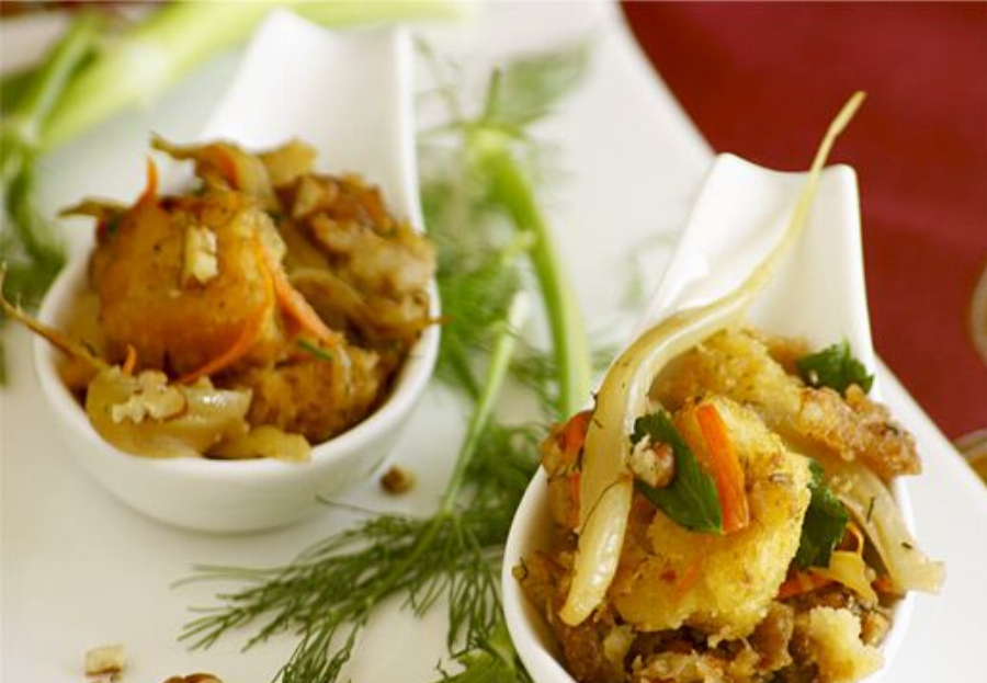 Pecan Stuffing with Rosemary, Fennel and Fresh Water Chestnuts