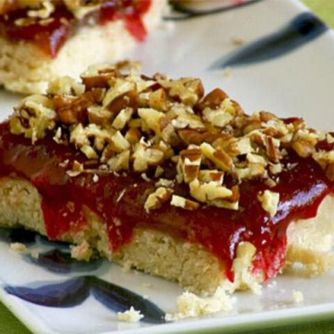 Cranberry Bars with Chestnut Spread and Crushed Pecans