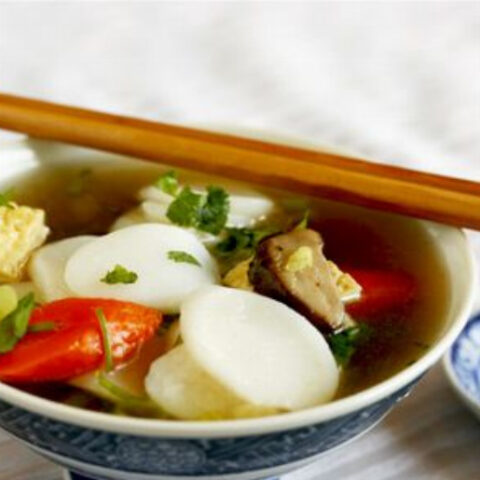 Korean Tofu Soup with Rice Cakes