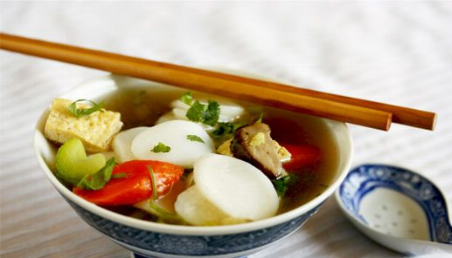 Korean Tofu Soup with Rice Cakes