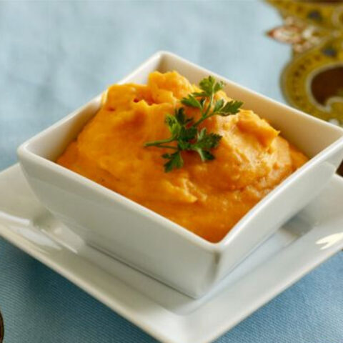 Sweet Mashed Potatoes with Maple Syrup Roasted Bananas