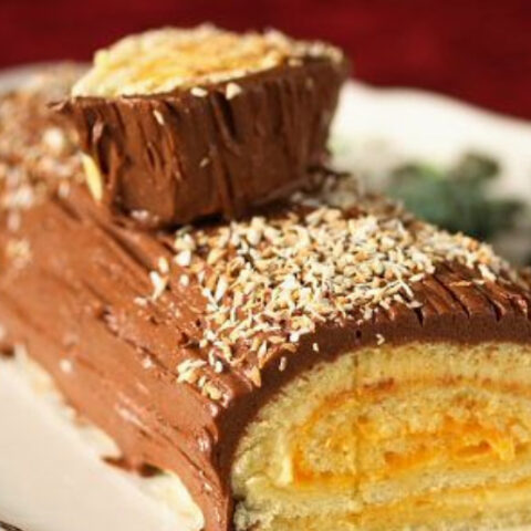 Mango and Coconut Yule Log Cake (Buche de Noel)