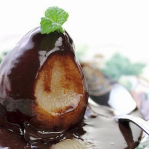 Poached Pears in Chocolate Sauce