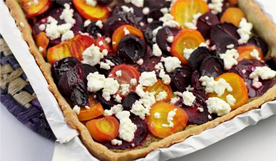 Beet Tart with Beet Green Pesto