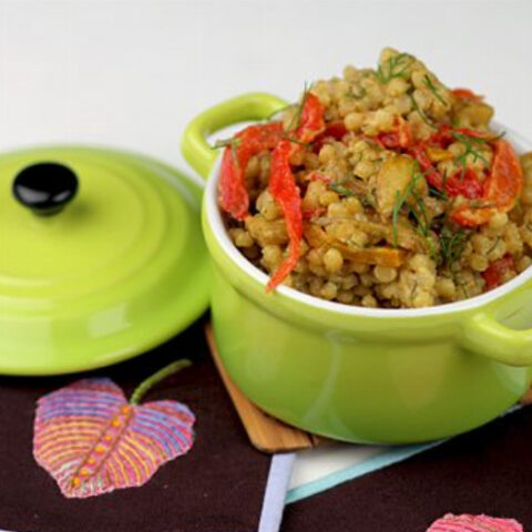 Israeli Couscous Risotto with Roasted Bell Peppers