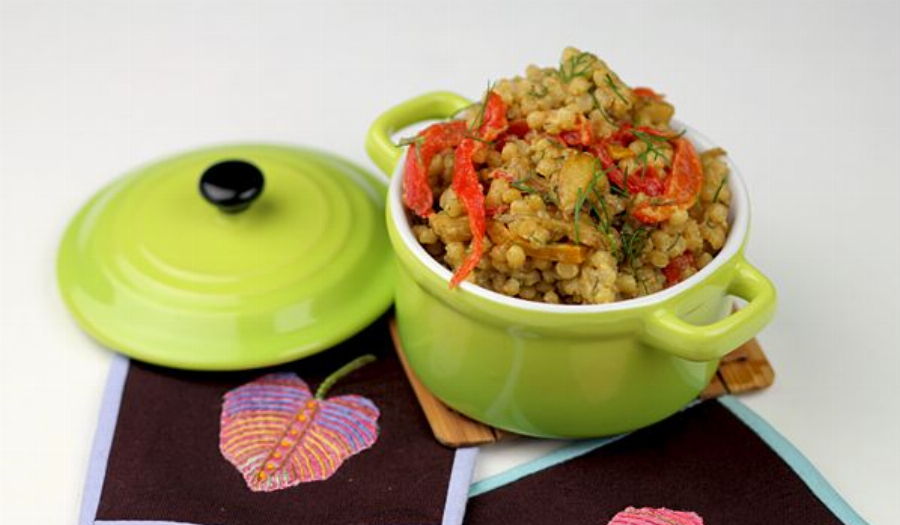 Israeli Couscous Risotto with Roasted Bell Peppers