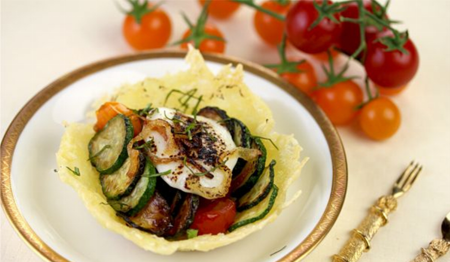 Vegetable Tian in Parmesan Cups