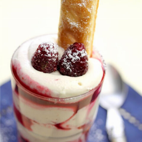 Marshmallow Dessert with Raspberry Coulis