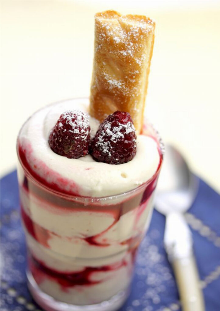 Marshmallow Dessert with Raspberry Coulis