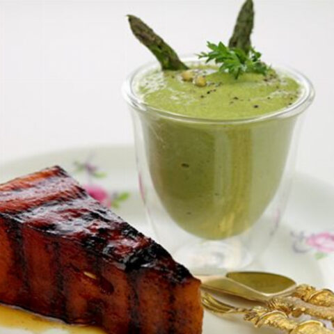 Cold Asparagus Soup with Grilled Watermelon