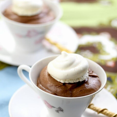 Cardamom Chocolate Mousse topped with Meringue Cookies