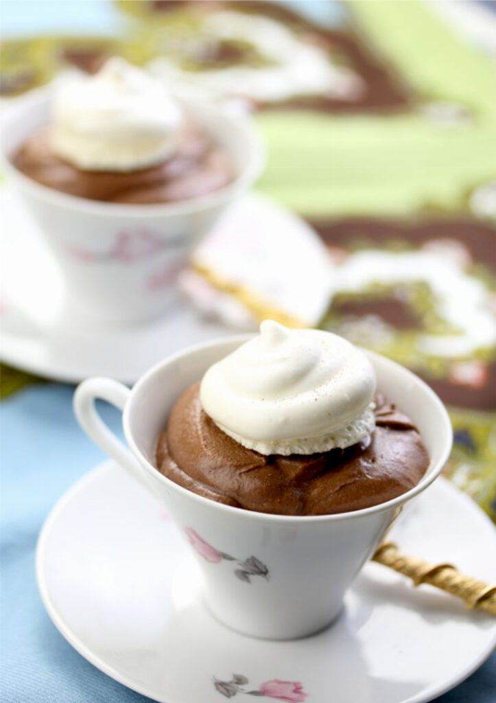 Cardamom Chocolate Mousse topped with Meringue Cookies