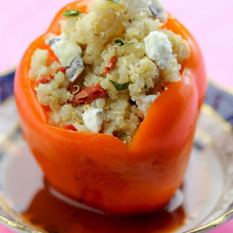 Quinoa Stuffed Bell Pepper with Roasted Bell Pepper Coulis