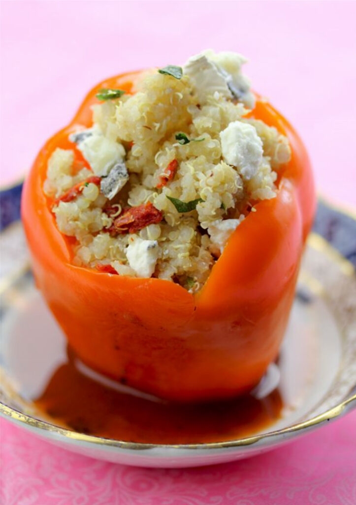 Quinoa Stuffed Bell Pepper with Roasted Bell Pepper Coulis