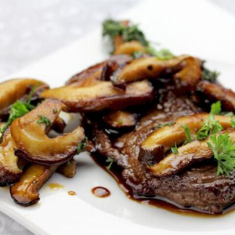 Rib-Eye Steaks with Mushroom Coffee Sauce