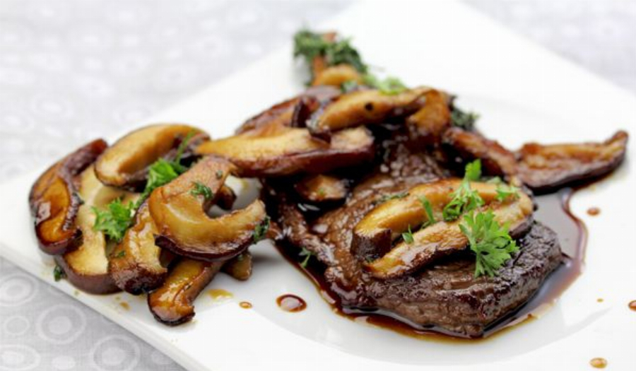 Rib-Eye Steaks with Mushroom Coffee Sauce