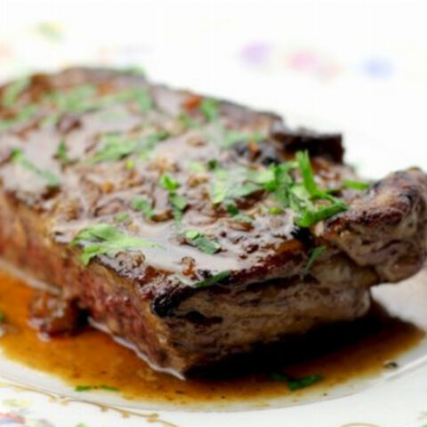 New York Steak with Maple and Riesling Wine