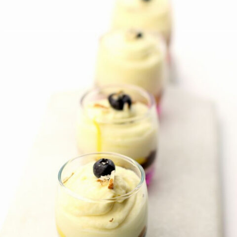 Lemon Parfait Cups with Blueberry Chocolate Amaretto Sauce