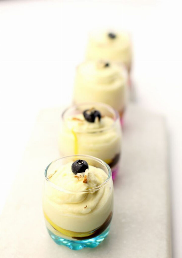 Lemon Parfait Cups with Blueberry Chocolate Amaretto Sauce