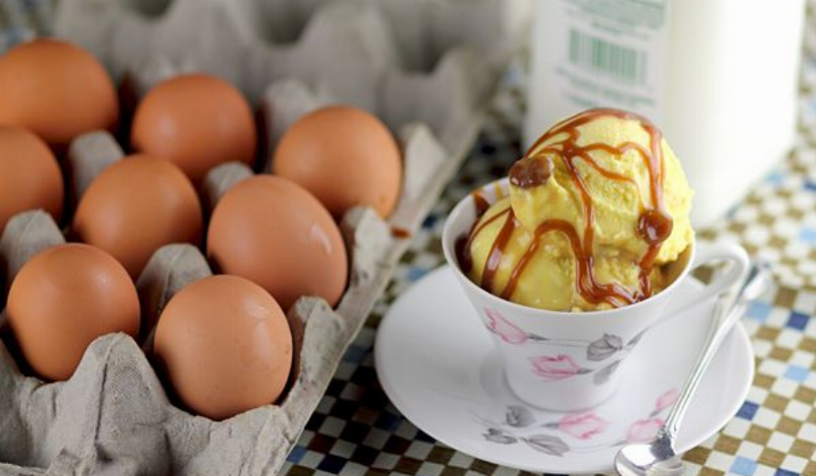 Goat Milk Ice Cream with Molasses Syrup Swirl