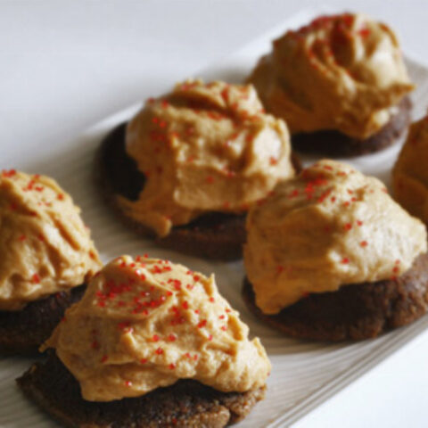 Gluten Free Chocolate Almond Bites with Butterscotch Frosting