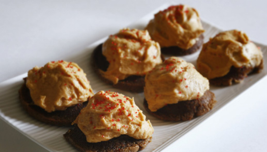 Gluten Free Chocolate Almond Bites with Butterscotch Frosting