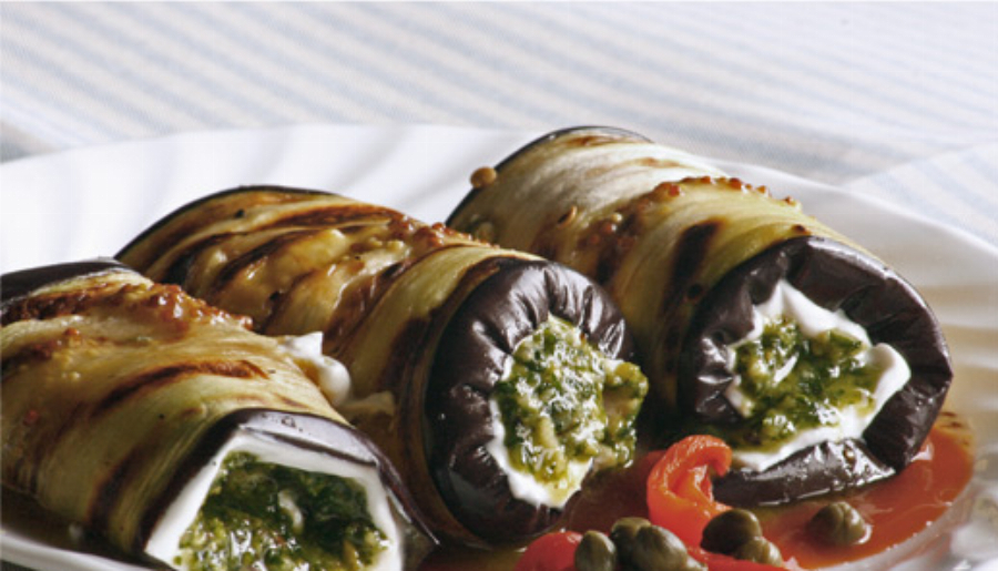 Roules d'Aubergines au Chevre (Goat Cheese Eggplant Rollups)