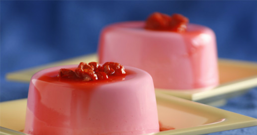 Rose Panna Cotta with Grenadine Syrup and Crunchy French Pralines