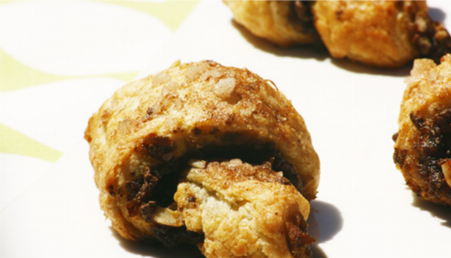 Date, Hazelnut and Chocolate filled Croissant-Shaped Rugelach