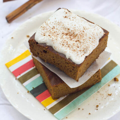 Grain Free Sugar Free Pumpkin Bars with Coconut Whipped Cream