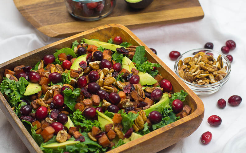 Hearty Kale Cranberry and Pecan Salad