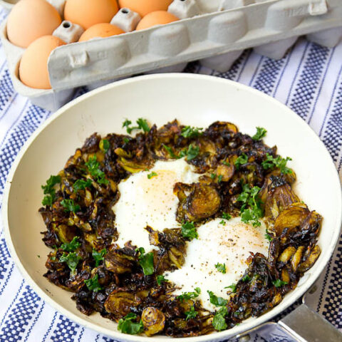 Eggs With Balsamic Brussels Hash