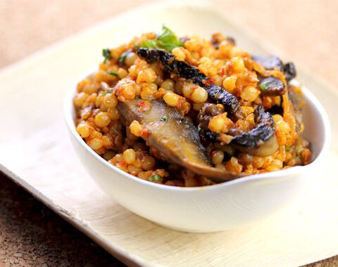 Portobello Mushroom Israeli Couscous with Truffle Goat Cheese