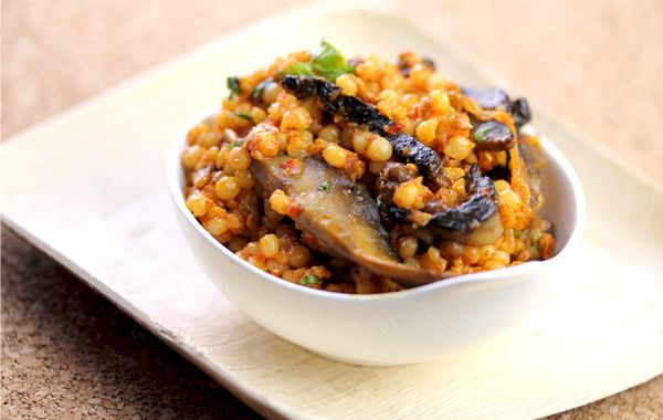 Portobello Mushroom Israeli Couscous with Truffle Goat Cheese