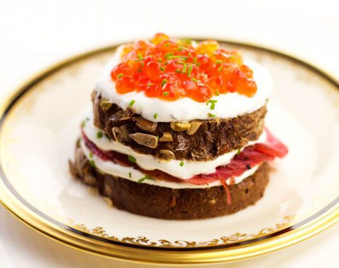 Caviar Tower with Beet Carpaccio