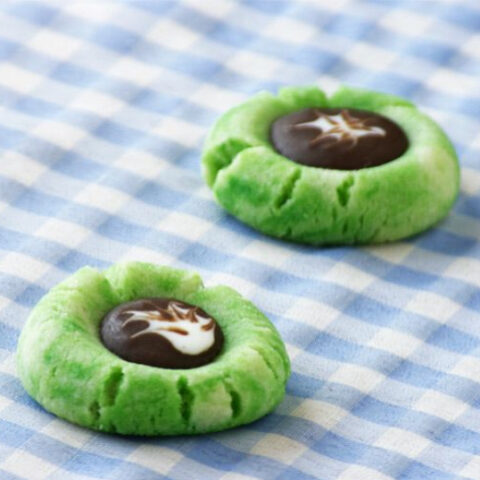 Chocolate Filled Pandan Thumbprint Cookies