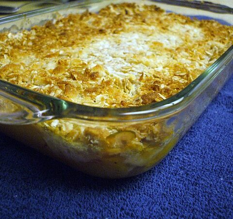 Coconut Macaroon Peach Cobbler