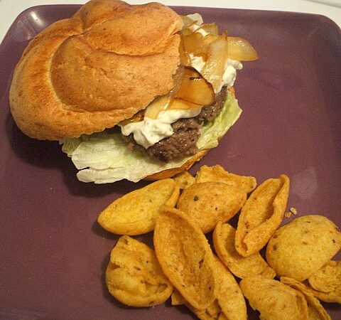 Honey Mustard Burgers with Blue Cheese Mayo