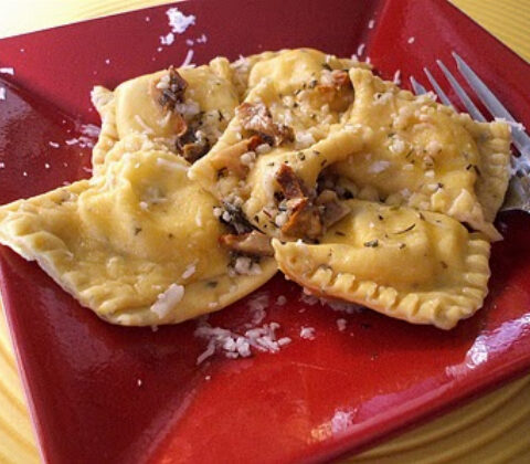 Three Cheese Butternut Ravioli with Lobster Mushrooms