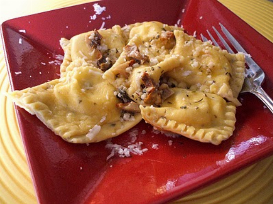 Three Cheese Butternut Ravioli with Lobster Mushrooms