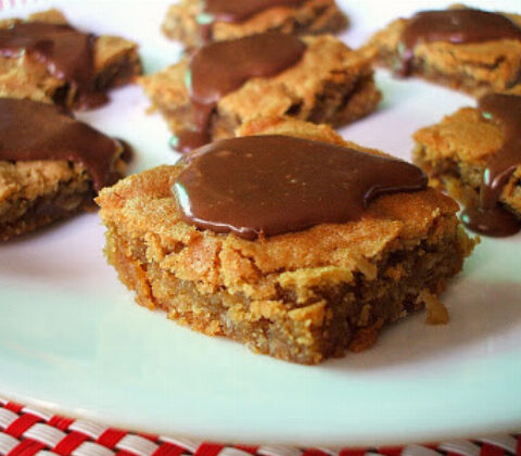 Peanut Butter Cookie Bars with Nutella Glaze