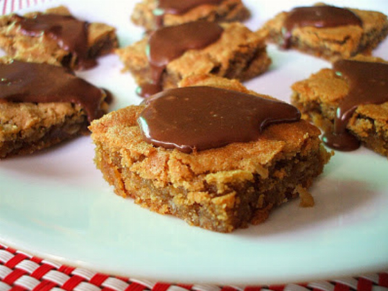 Peanut Butter Cookie Bars with Nutella Glaze