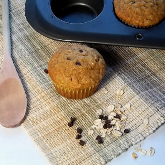 Banana Honey Oat Chocolate Chip Muffins