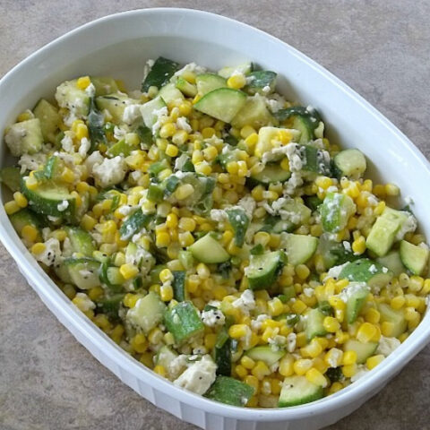 Corn, Zucchini and Feta Bake