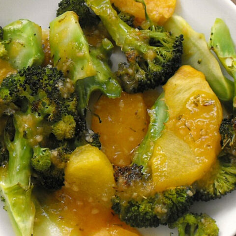 Roasted Broccoli and Peaches with Peach Balsamic Sauce