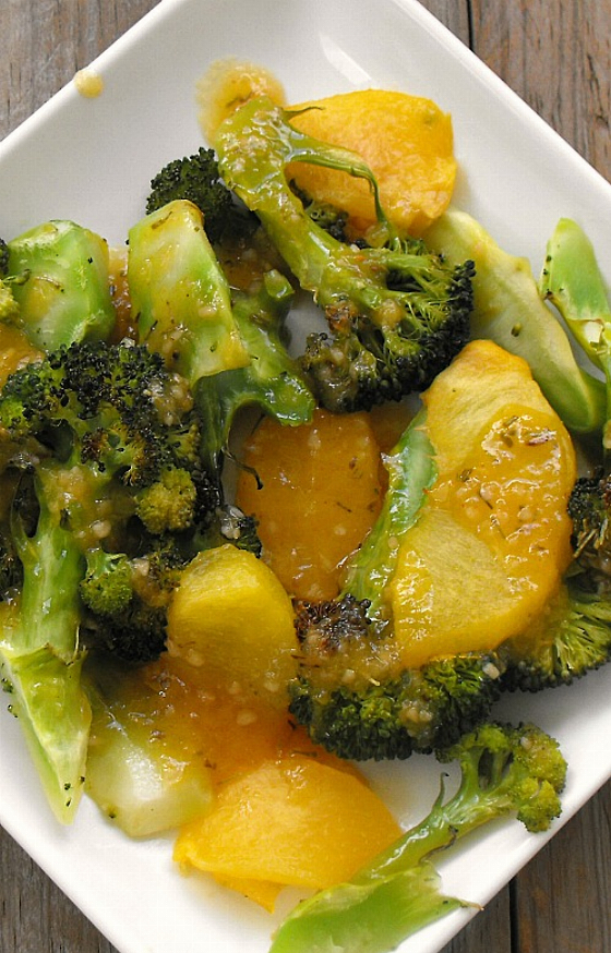 Roasted Broccoli and Peaches with Peach Balsamic Sauce